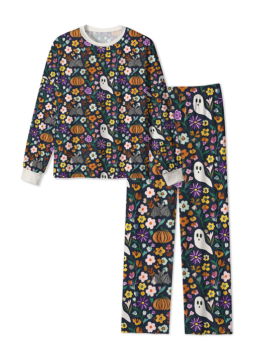 Vintage Dark Floral Ghost Bat Autumn Vintage Flower Halloween Pajamas
