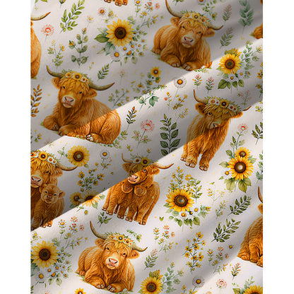 Spring Highland Cow Floral Print Spaghetti Strap Mini Dress