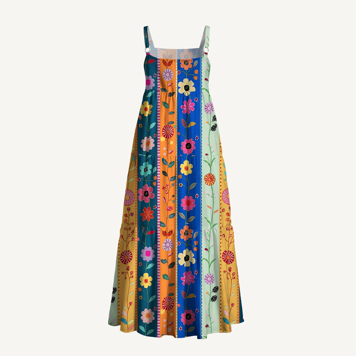 Rainbow Garden Colorblock Printed Wide Straps Maxi Dress With Pockets