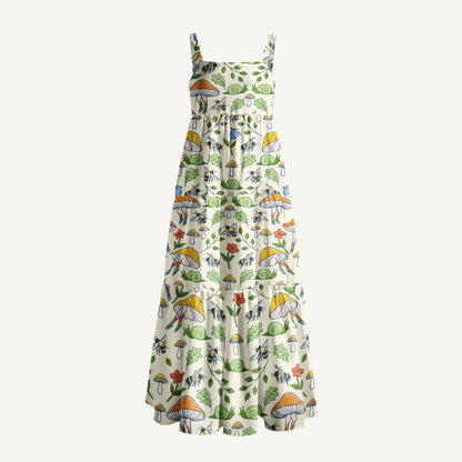 Vintage Mushroom Forest Wide Straps Maxi Dress With Pockets