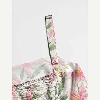 Garden Lily Printed Wide Straps Maxi Dress With Pockets