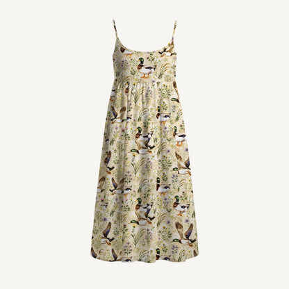 Watercolor Mallard Ducks Print Spaghetti Strap Mini Dress