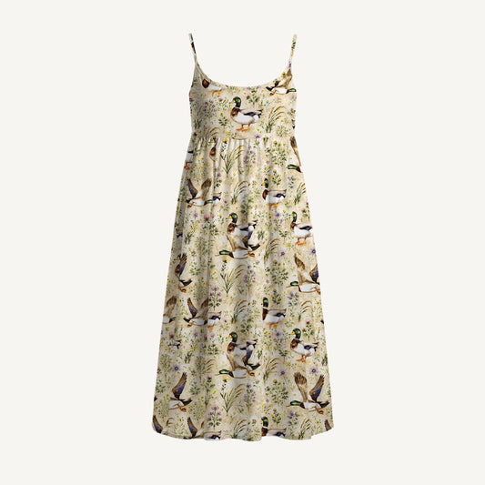 Watercolor Mallard Ducks Print Spaghetti Strap Mini Dress