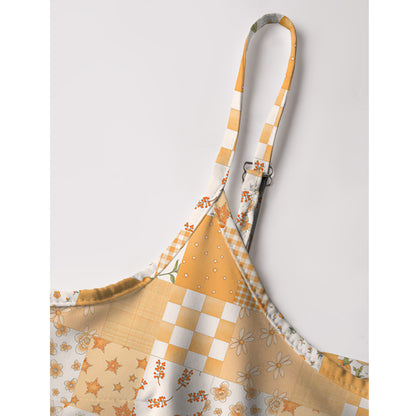 Lemon Sunshine Patchwork Print Spaghetti Strap Mini Dress