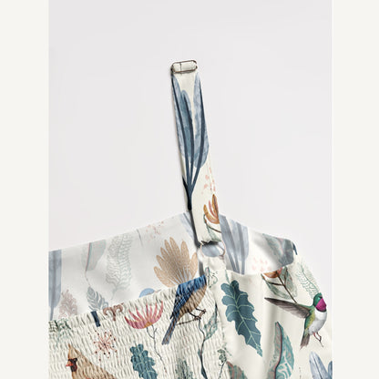 Romantic Nature Birds Print Wide Straps Maxi Dress With Pockets