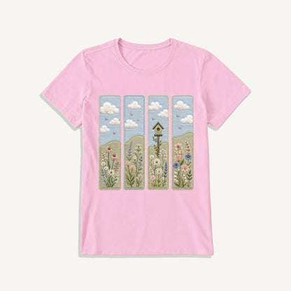 Wildflower Meadow Stitch Print Crew Neck Cotton Tee