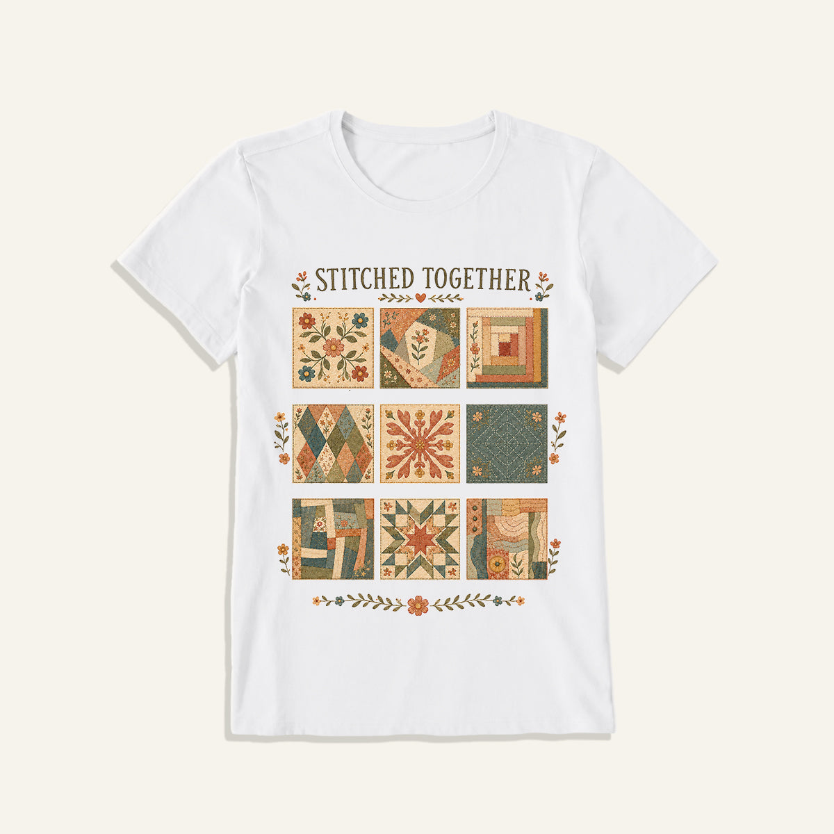 Classic Quilt Styles Poster Print Crew Neck Cotton Tee
