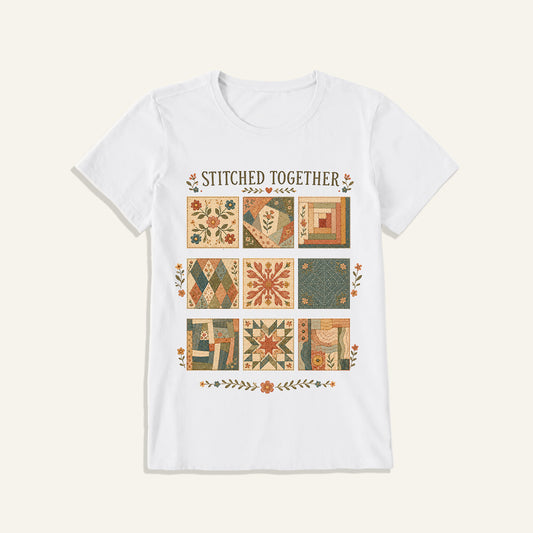Classic Quilt Styles Poster Print Crew Neck Cotton Tee