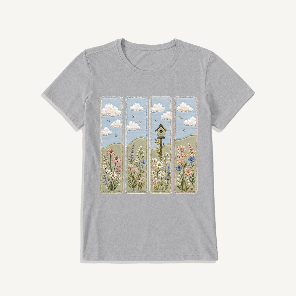 Wildflower Meadow Stitch Print Crew Neck Cotton Tee