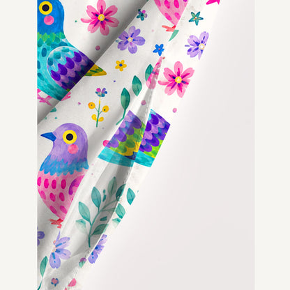 Colorful Folk Birds Pattern Print Wide Straps Maxi Dress With Pockets
