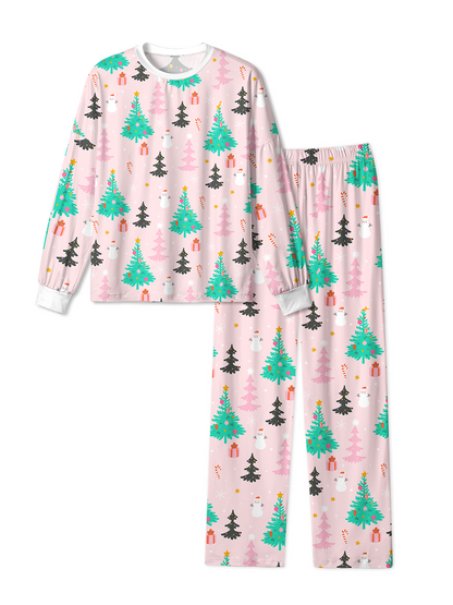 Vintage Pink Tree Snowman Gift Candy Cane Christmas Pajamas