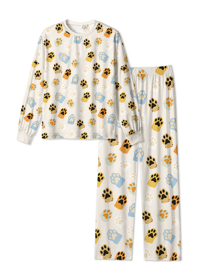 Vintage Cat Dog Paw Pattern Pajamas