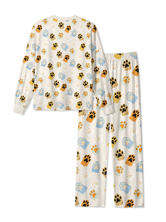 Vintage Cat Dog Paw Pattern Pajamas