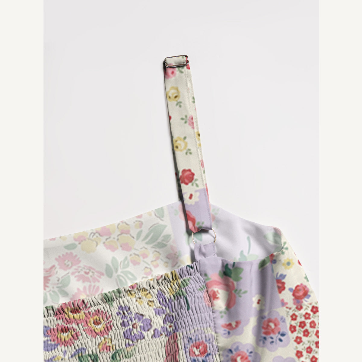 Country Patchwork Floral Printed Wide Straps Maxi Dress With Pockets