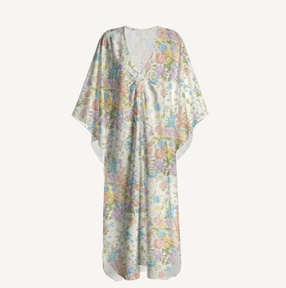V‑Neck Morning Dew Bouquet Kimono Sleeve Kaftan Dress