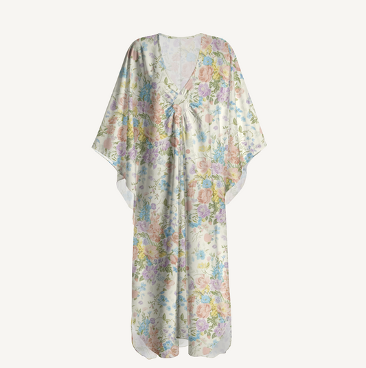 V‑Neck Morning Dew Bouquet Kimono Sleeve Kaftan Dress