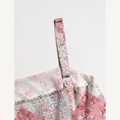 Shabby Chic Floral Patchwork Print Wide Straps Maxi Dress With Pockets