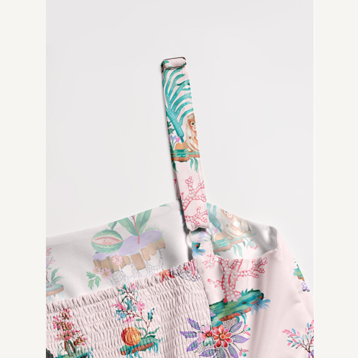 Panda Garden Print Wide Straps Maxi Dress With Pockets