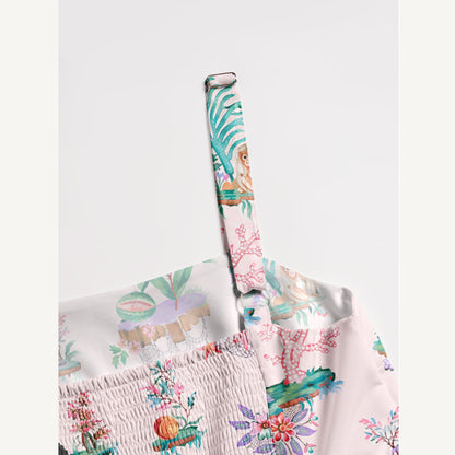 Panda Garden Print Wide Straps Maxi Dress With Pockets