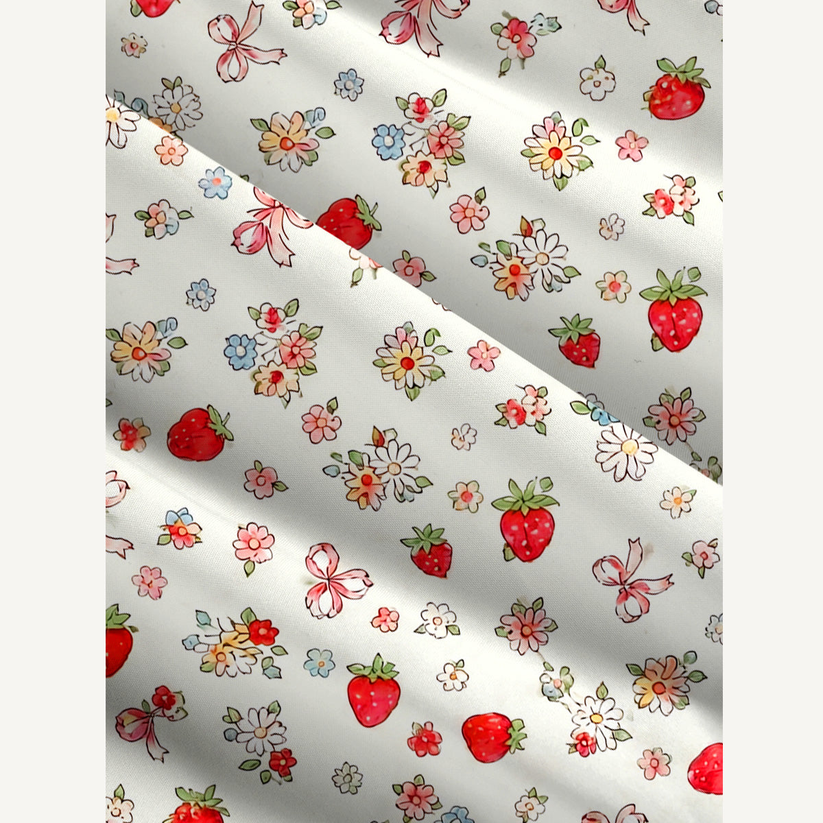 Strawberry Bow Print Wide Straps Maxi Dress With Pockets