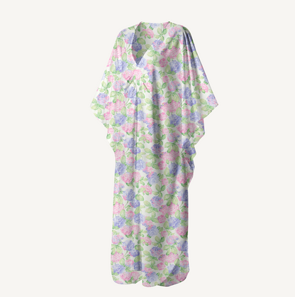 V‑Neck Lilac Hydrangea Kimono Sleeve Kaftan Dress