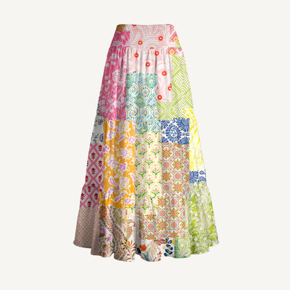 Colorful Bohemian Patchwork Print Convertible Maxi Skirt & Strapless Dress