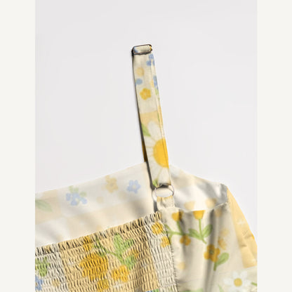 Pastoral Gingham Patchwork Printed Wide Straps Maxi Dress With Pockets