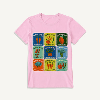 Vintage Veggie Market Print Crew Neck Cotton Tee
