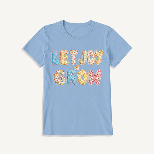 Let Joy Grow Patchwork Print Crew Neck Cotton Tee