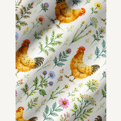 Watercolor Chickens Leaves Print Boho Long Sleeve Tie‑Neck Smock Mini Dress