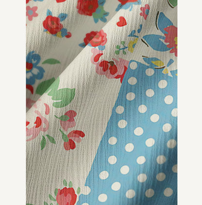 Pastel Patc Print Wide Leg Tie Waist Pants With Pockets
