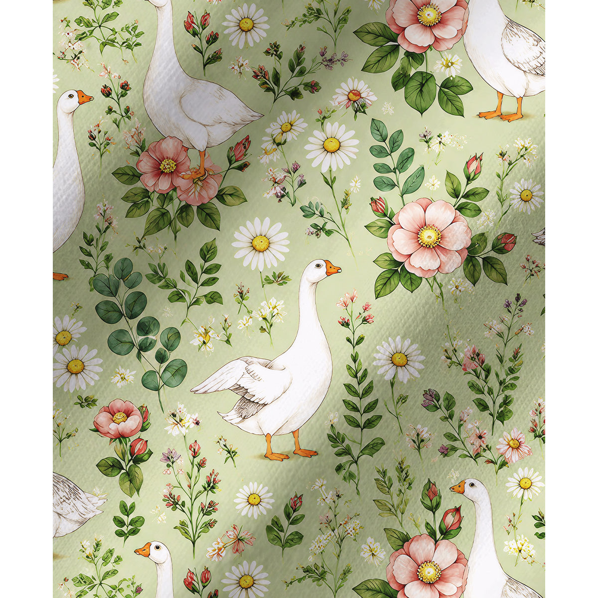 Pastoral Goose Garden Print Long Pajama Set