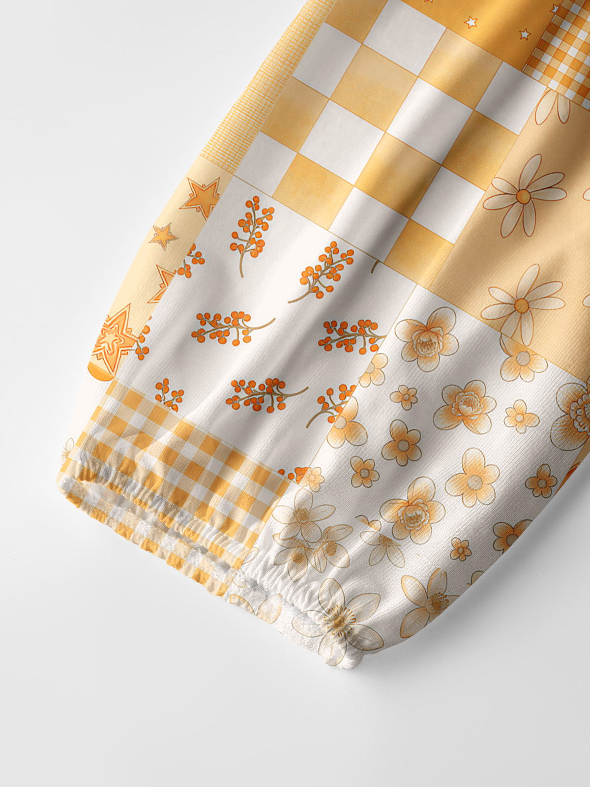 Lemon Sunshine Patchwork Print Boho Long Sleeve Tie‑Neck Blouse