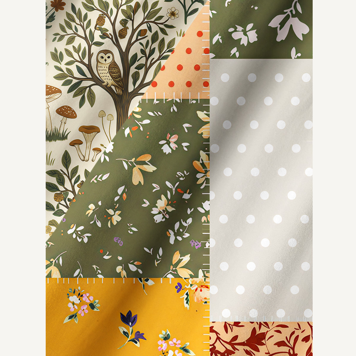 Rustic Floral Patchwork Print Cotton Wide Straps Maxi Dress With Pockets