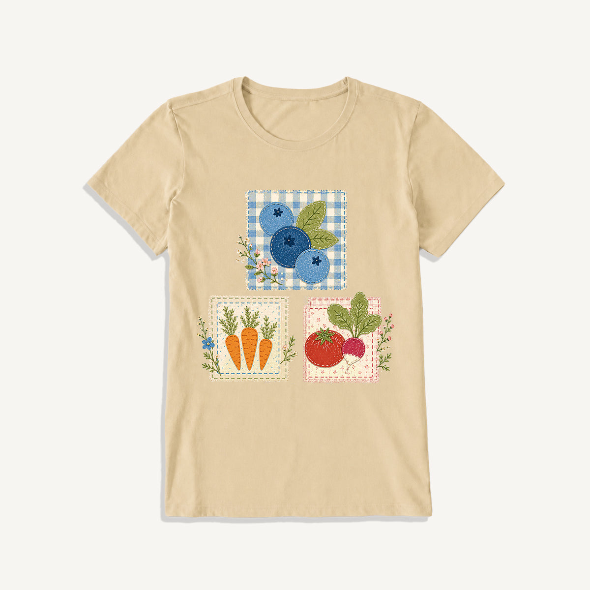 Cottage Garden Harvest Print Crew Neck Cotton Tee