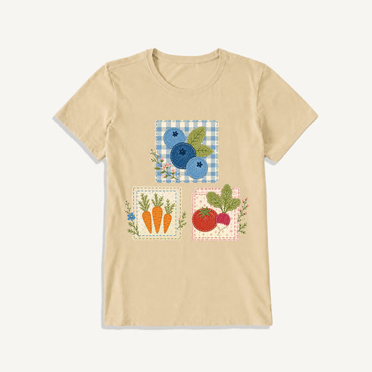 Cottage Garden Harvest Print Crew Neck Cotton Tee