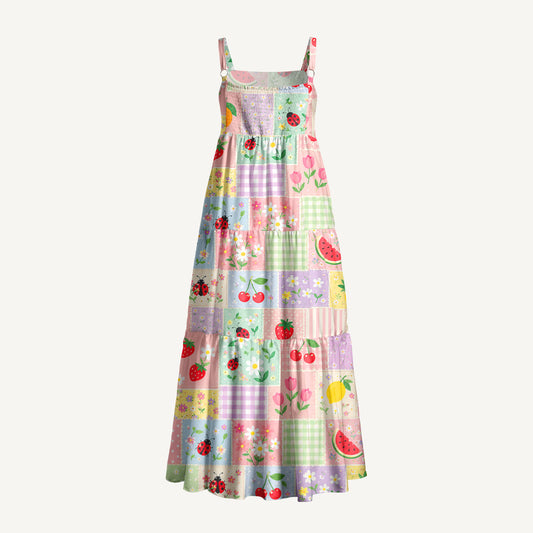 Ladybug Garden Print Wide Straps Maxi Dress With Pockets