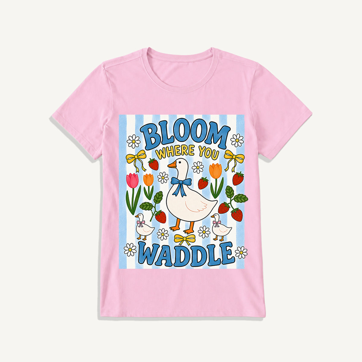 Strawberry Goose Garden Print Crew Neck Cotton Tee