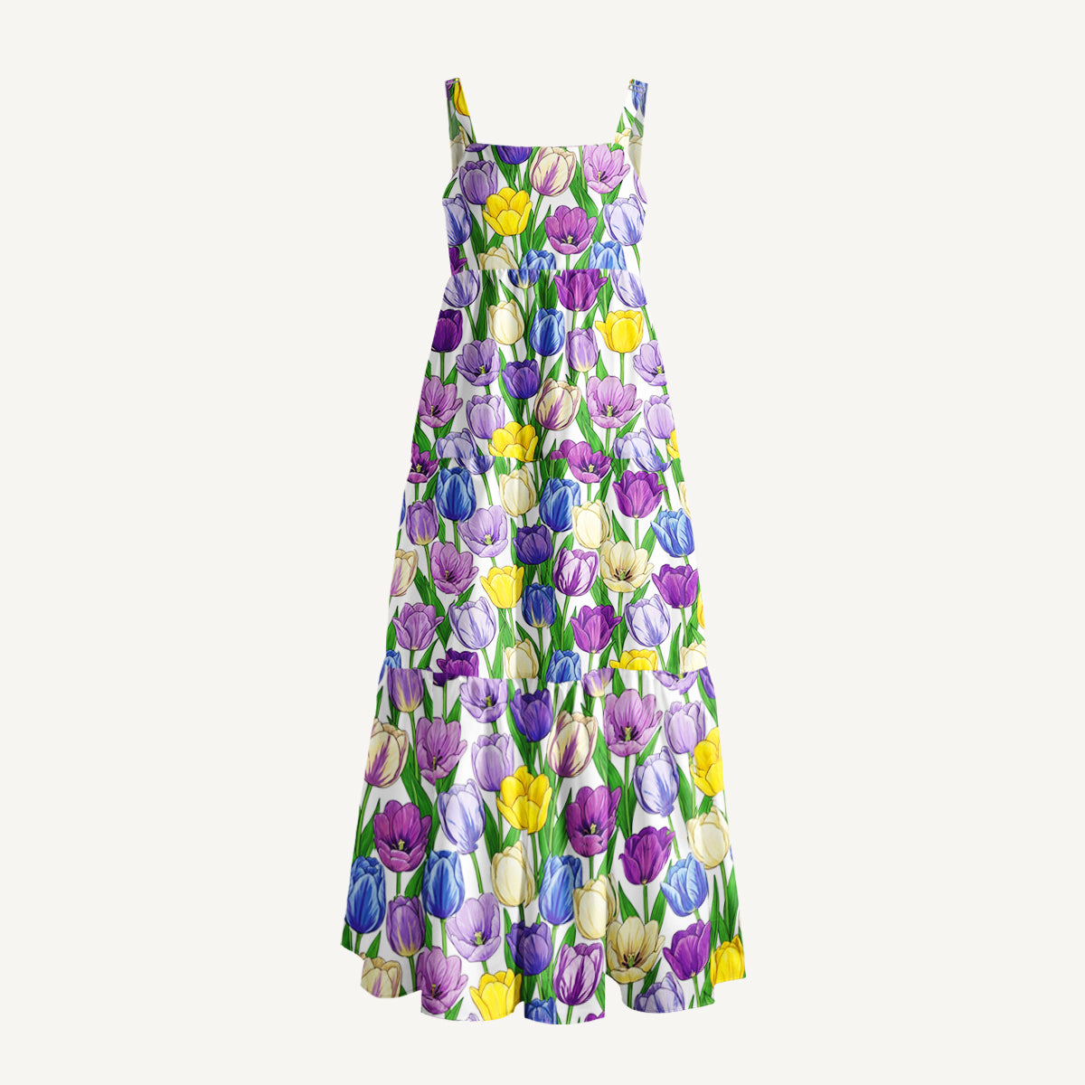 Tulip Meadow Print Wide Straps Maxi Dress With Pockets