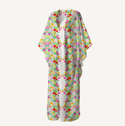 V‑Neck Elegant Garden Kimono Sleeve Kaftan Dress