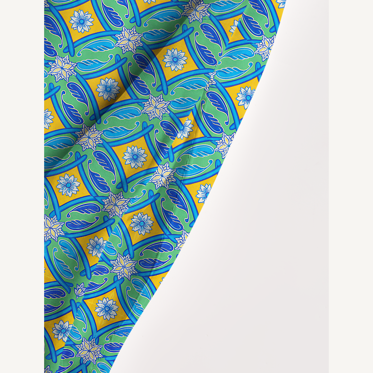 Square Neck Azure Tile Print Wide Straps Maxi Dress With Pockets