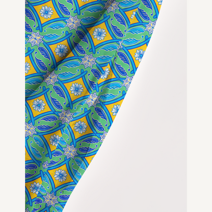 Square Neck Azure Tile Print Wide Straps Maxi Dress With Pockets