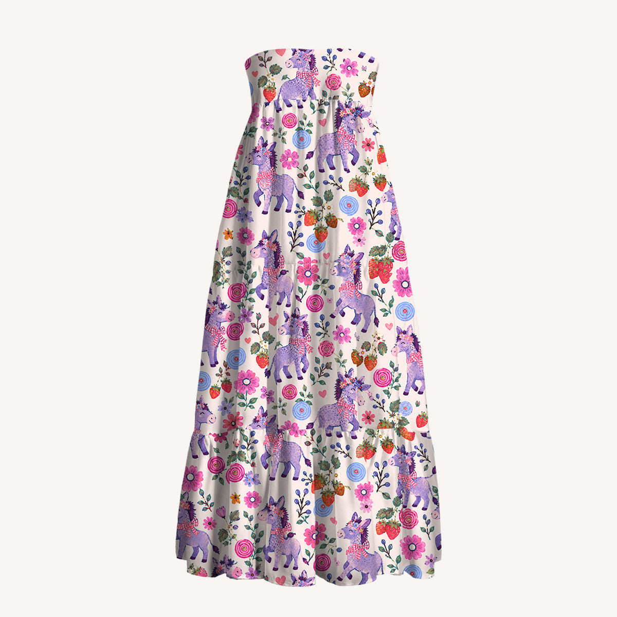 Strawberry Blossom Donkeys Print Convertible Maxi Skirt & Strapless Dress