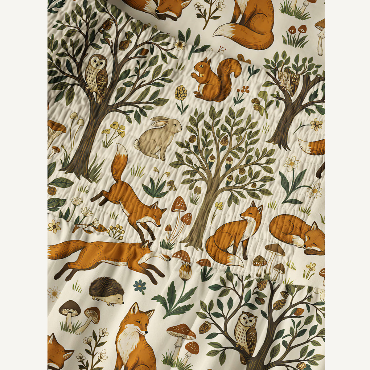 Woodland Creatures Print Cotton Wide Straps Maxi Dress With Pockets