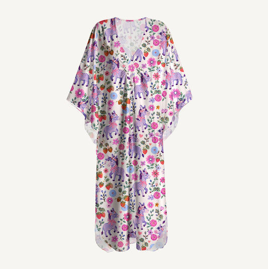 Strawberry Blossom Donkeys Kimono Sleeve Kaftan Dress