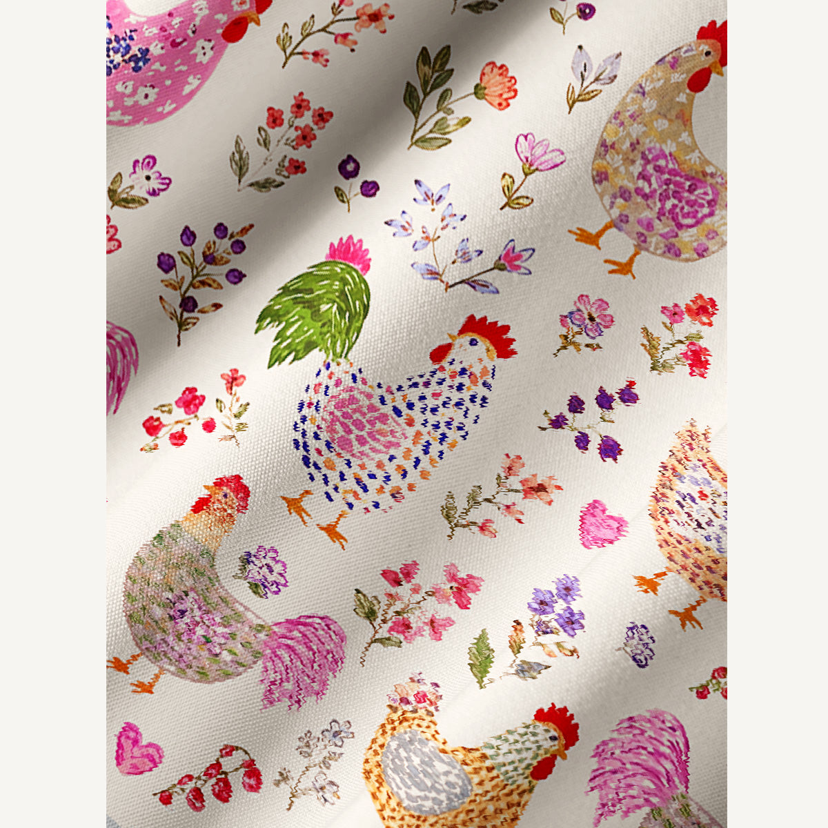 Colorful Farm Chickens Print Boho Tie‑Neck Smock Mini Dress
