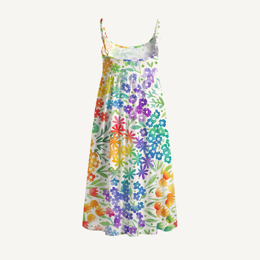 Fun Rainbow Print Spaghetti Strap Mini Dress