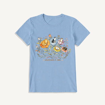 Wildflowers And Purrs Bloom Print Crew Neck Cotton Tee