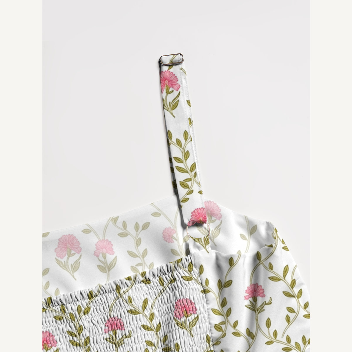 Square Neck Clover Vine  Whisper Print Wide Straps Maxi Dress With Pockets