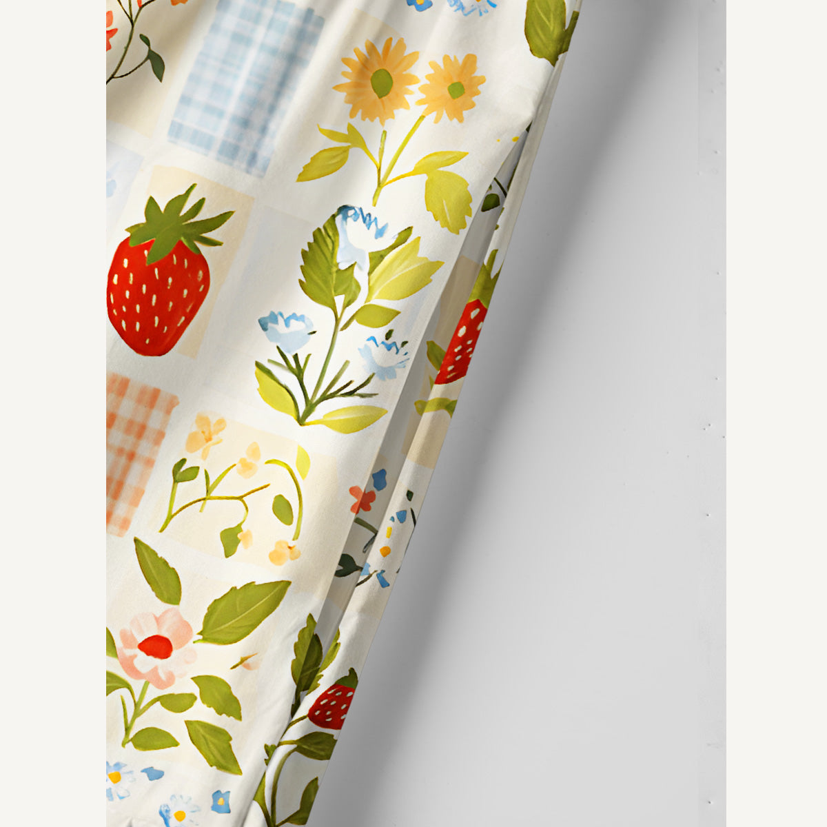 Strawberry Garden Patchwork Print Cotton Wide Straps Maxi Dress With Pockets